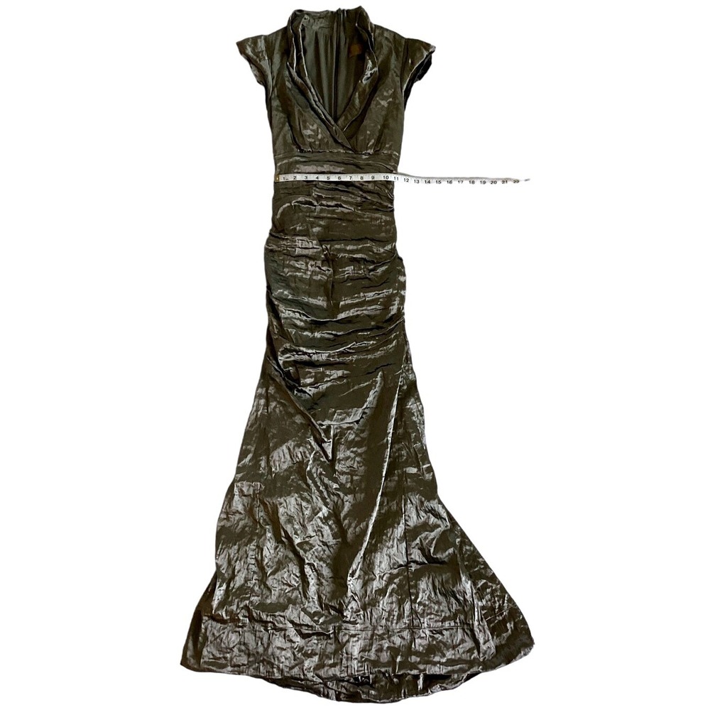 Nicole Miller Evening Gown Womens 2 Bronze Ruched Metallic Portrait Collar - Picture 10 of 16